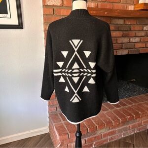 Passenger Aztec Print Open Front Cardigan in Black Sz XS